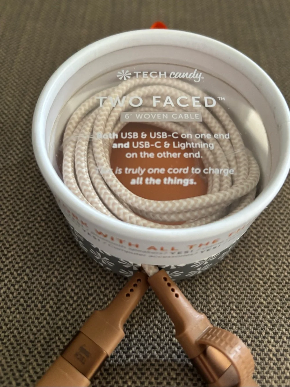 Tech Candy Two Faced 6' Woven Cable: Natural